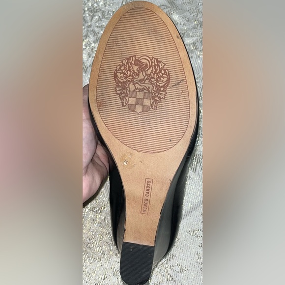 *Excellent Condition Black Vince Camuto Bow Toe Wedge Shoes Heels Sz. 10 - Picture 12 of 13
